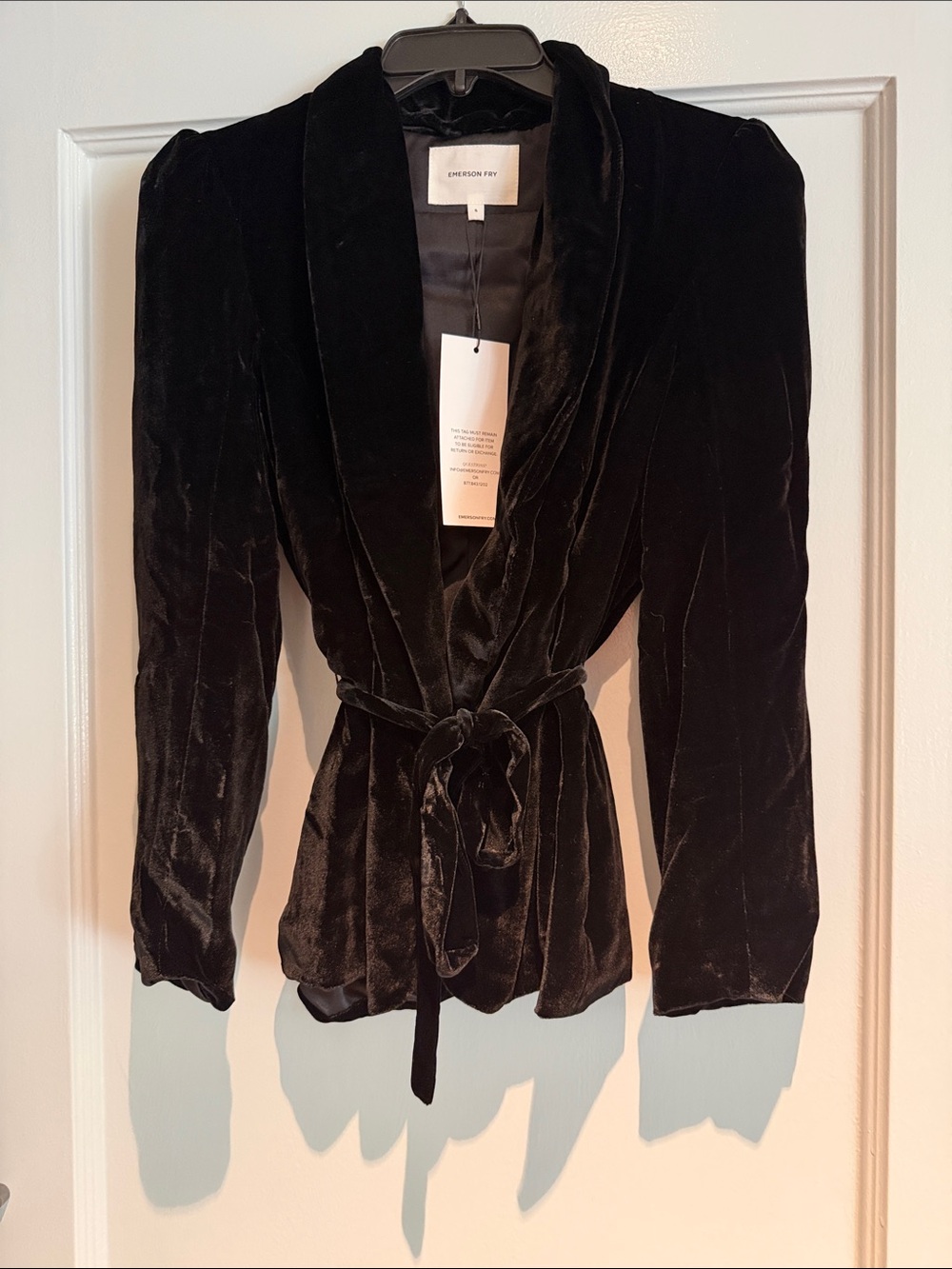 Emerson Fry Black Velvet Tie-Belt Blazer